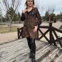 LV Leopar Detaylı Bondit Trençkot